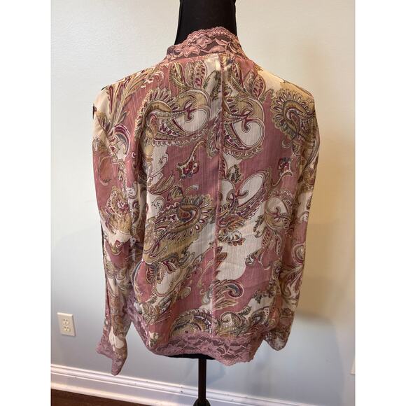 Jaipur 90's Y2K Pink Lace Floral Zip Long Sleeve Top Fairy Sequin Metallic XL - Picture 4 of 10